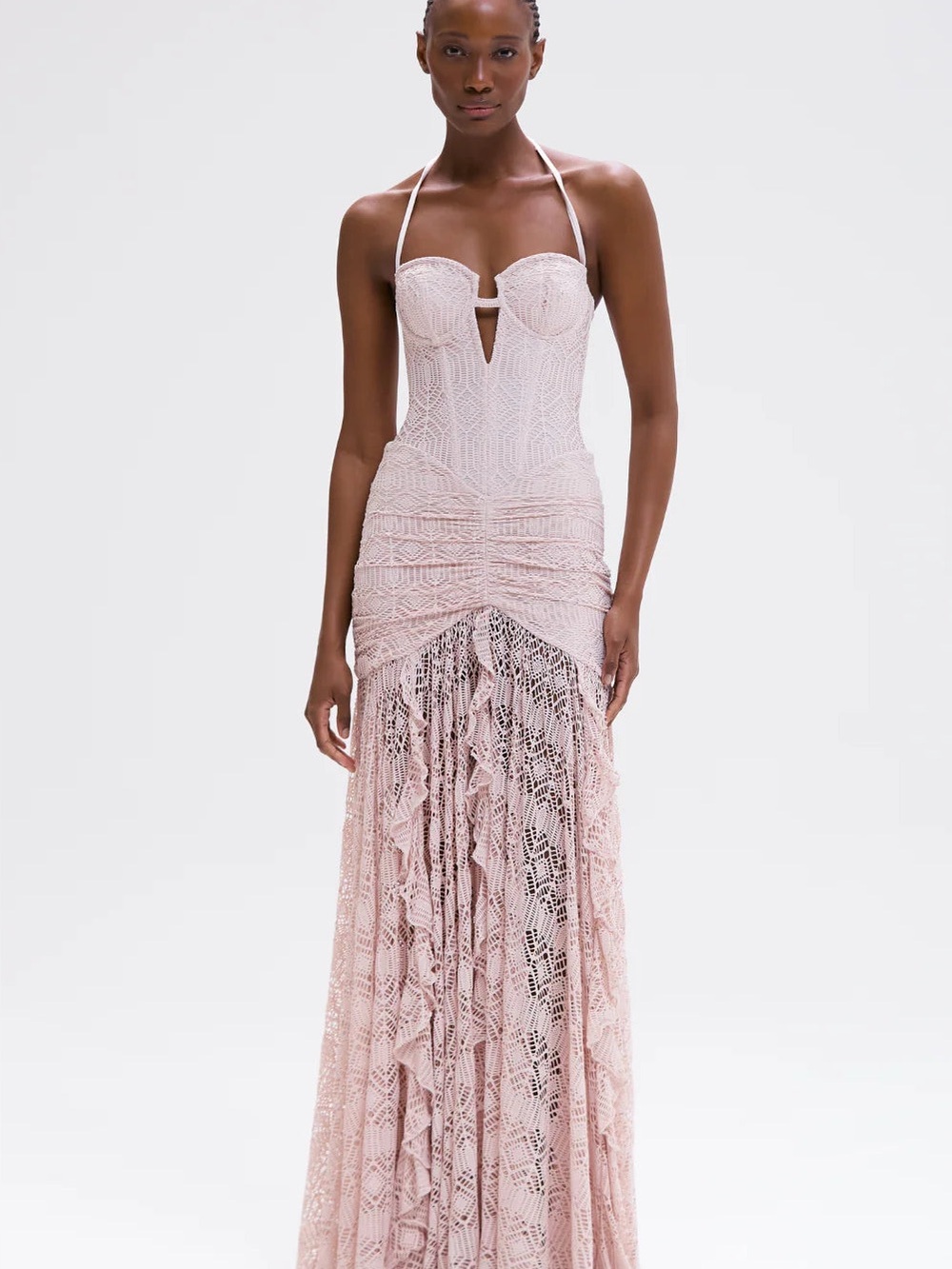Patbo Strapless Lace Maxi Dress in Blush - Elegant Evening Gown